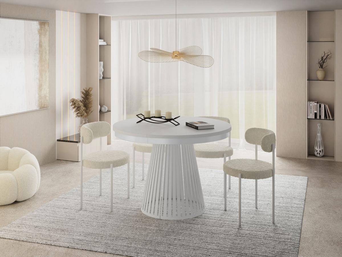 ESSTISCH Naro rund ausziehbar mit Weißem Lamellen-Metallgestell, Weiß 100-180/100/76 cm - Weiß, Holzwerkstoff/Metall (100/176/76cm) - WFL GROUP