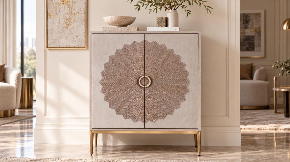HIGHBOARD LUCIA Weiß Eiche - Goldfarben/Weiß, Holz/Metall (90/116/40cm) - KAWOLA