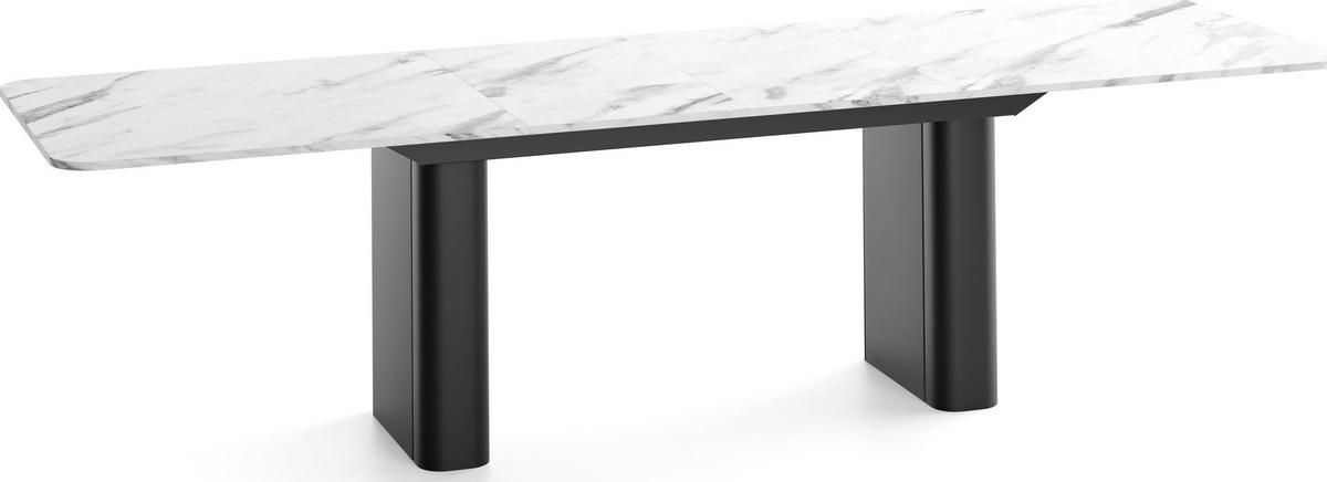 ESSTISCH Riven rechteckig ausziehbar verlängerbar mit Butterfly-Auszug, Marmor Weiß 200-296/90/76 cm - Ecru/Schwarz, Holzwerkstoff/Metall (90/296/76cm) - WFL GROUP
