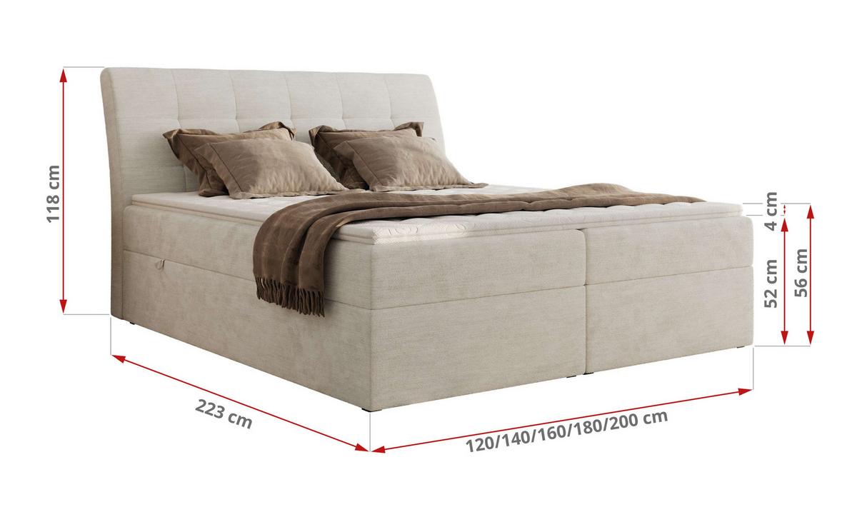 BOXBETT DAGOS 120/200 - Creme Schenille glatt - H3 - Topper T25 - Creme, Textil (120/200cm) - MKS