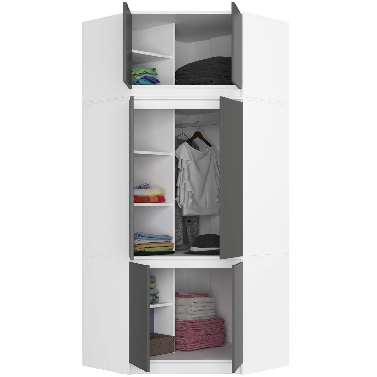 KLEIDERSCHRANK Weiß, Graphit Grau 235/100/50 - Weiß, Holzwerkstoff (100/235/50cm) - RAUMHIRSCH FURNITURE