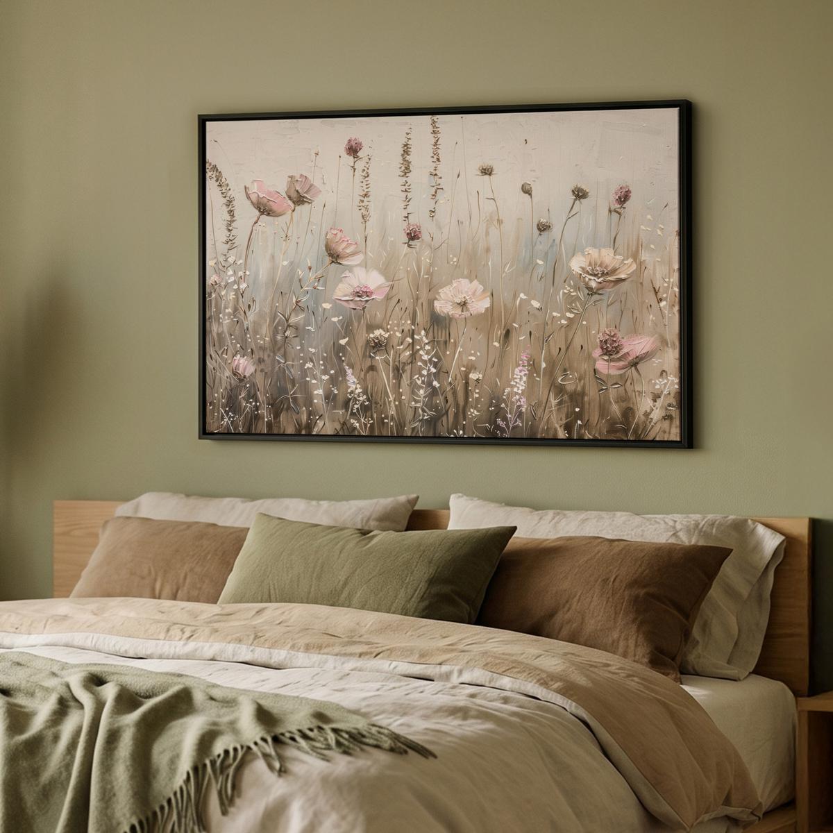 LEINWAND Bilder mit Rahmen - Blumen - Rosa - Modern - Beige - 90x60 - Beige, Textil (90/60cm) - MuchoWow
