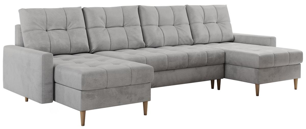 WOHNLANDSCHAFT Colin U Velvet Hellgrau - Hellgrau/Braun, Holz/Textil (290/75/140cm) - MKS