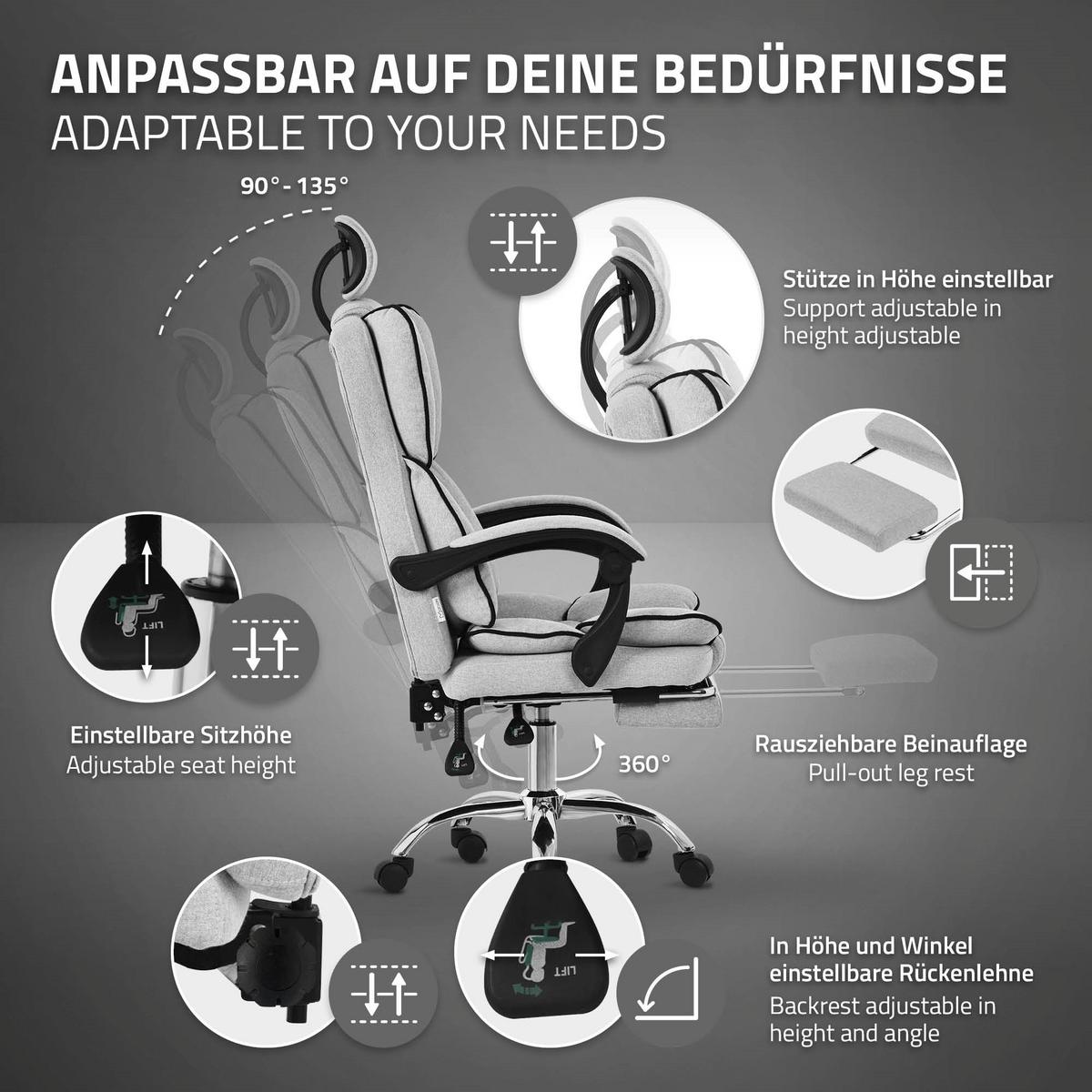 BÜROSTUHL Hellgrau - Silberfarben/Hellgrau, Kunststoff/Metall (66/130.5/59cm) - ML-DESIGN