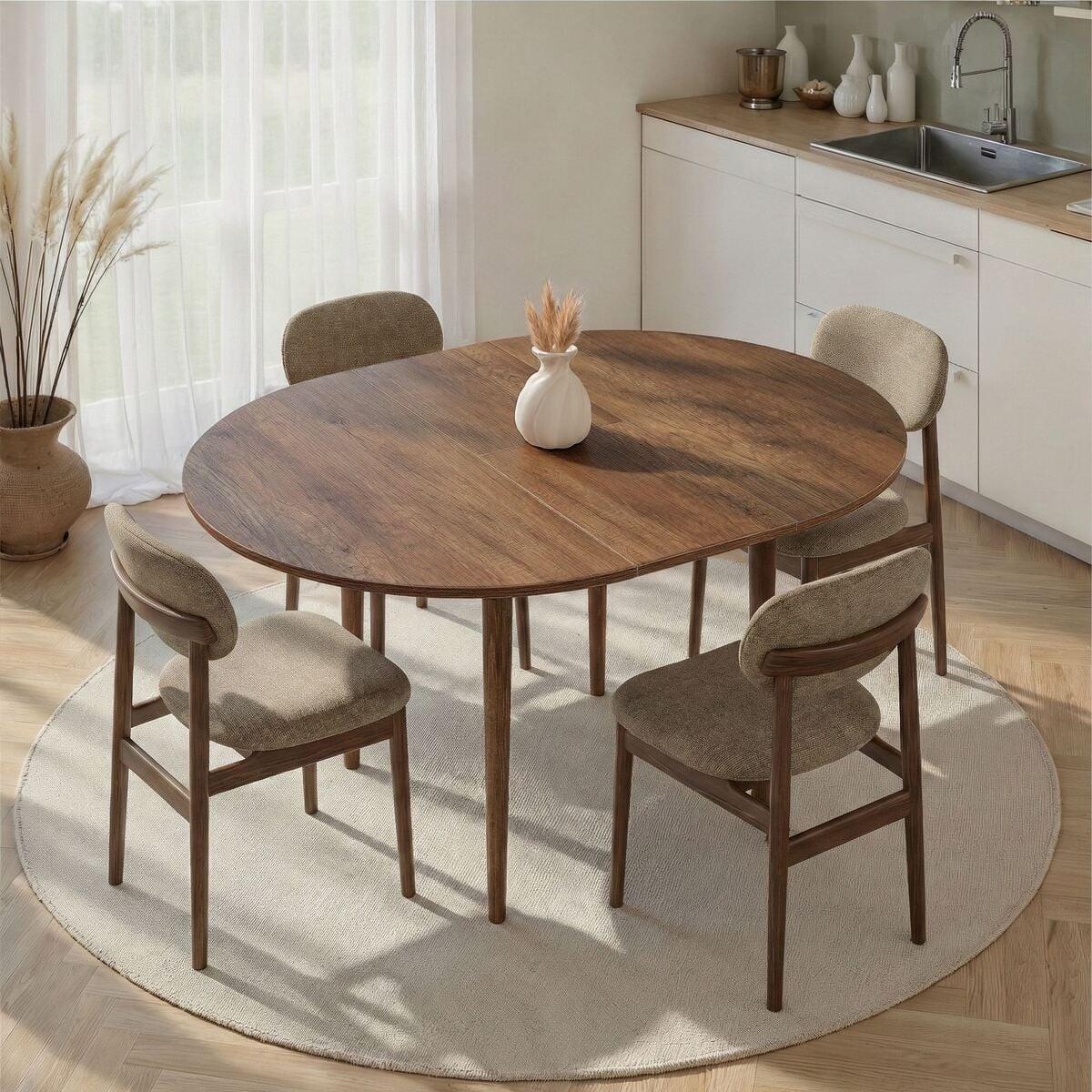 ESSTISCH ausziehbarer von 100 bis 131 cm mit runder Tischplatte 100/100/75 cm - Naturfarben, Holzwerkstoff (111/100/75cm) - Calicosy