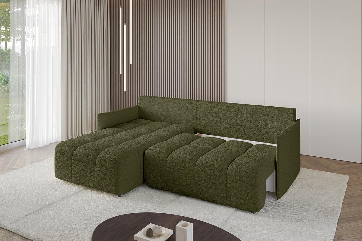 ECKSOFA Ottomane links LONLI-L 251x189x68 Olivgrün Bouclé - Olivgrün, Holzwerkstoff/Kunststoff (251/189cm) - ALTDECOR