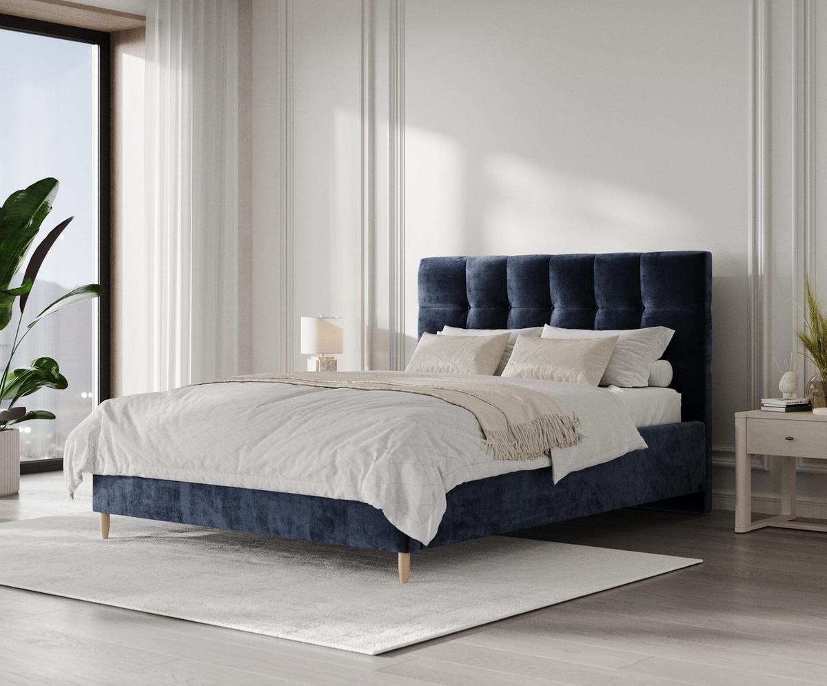 POLSTERBETT Cora 140/200 cm Marineblau im Lotta Stoff - Naturfarben/Dunkelblau, Holz/Holzwerkstoff (140/200cm) - AltaBeds