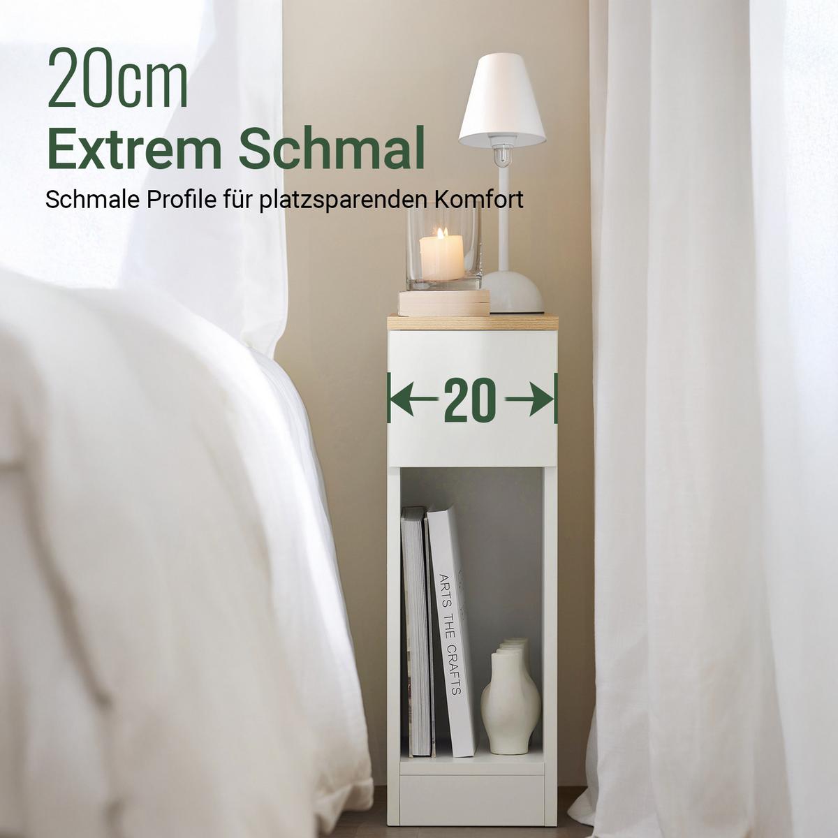 NACHTTISCH Schmal, Weiß, 20x60x35cm - Weiß, Holzwerkstoff (20/60/35cm) - SoBuy