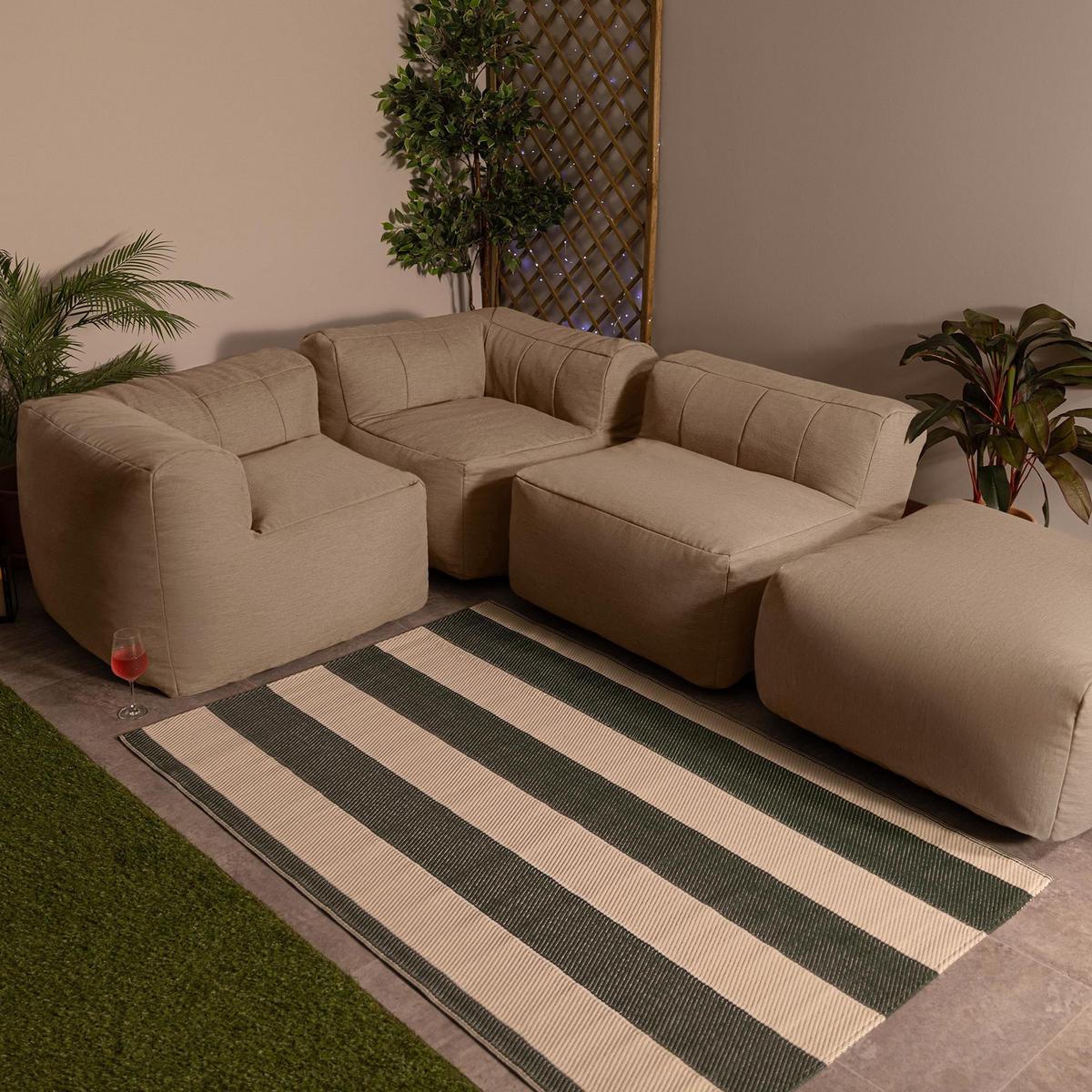 SITZSACK-SOFA Outdoor 4-tlg.: 2 Ecksessel, Sessel, Fußstütze - Beige, Textil (395/68/100cm) - icon