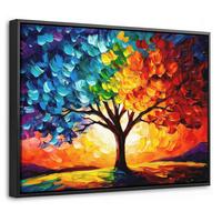 LEINWAND Bilder mit Rahmen - Baum - Kunst - Natur - Sonnenuntergang - 40x30 - Multicolor, Textil (40/30cm) - MuchoWow