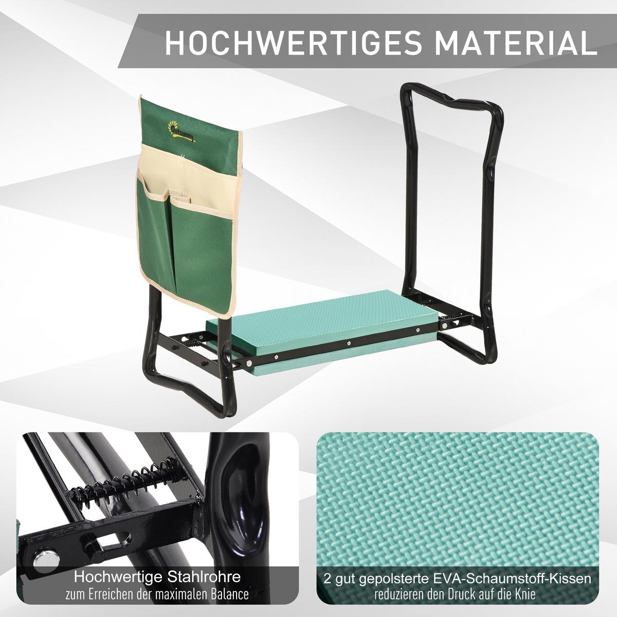 KNIEBANK mit Werkzeugtasche, EVA-Schaumstoff, 58 x 28 x 49 cm - Grün, Kunststoff (28/49/58cm) - Outsunny