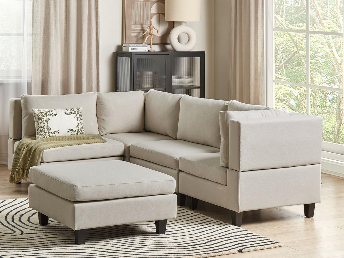 ECKSOFA Modul 4-Sitzer rechtsseitig Hellbeige Stoff mit Ottomane Unstad - Beige/Schwarz, Textil (228/152cm) - Beliani