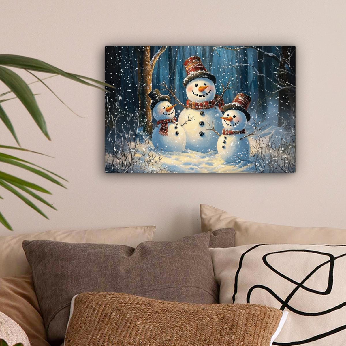 LEINWANDBILD Schneemann - Schnee - Winter - Wald Deko Schlafzimmer 30x20 cm - Hellblau, Textil (30/20cm) - MuchoWow