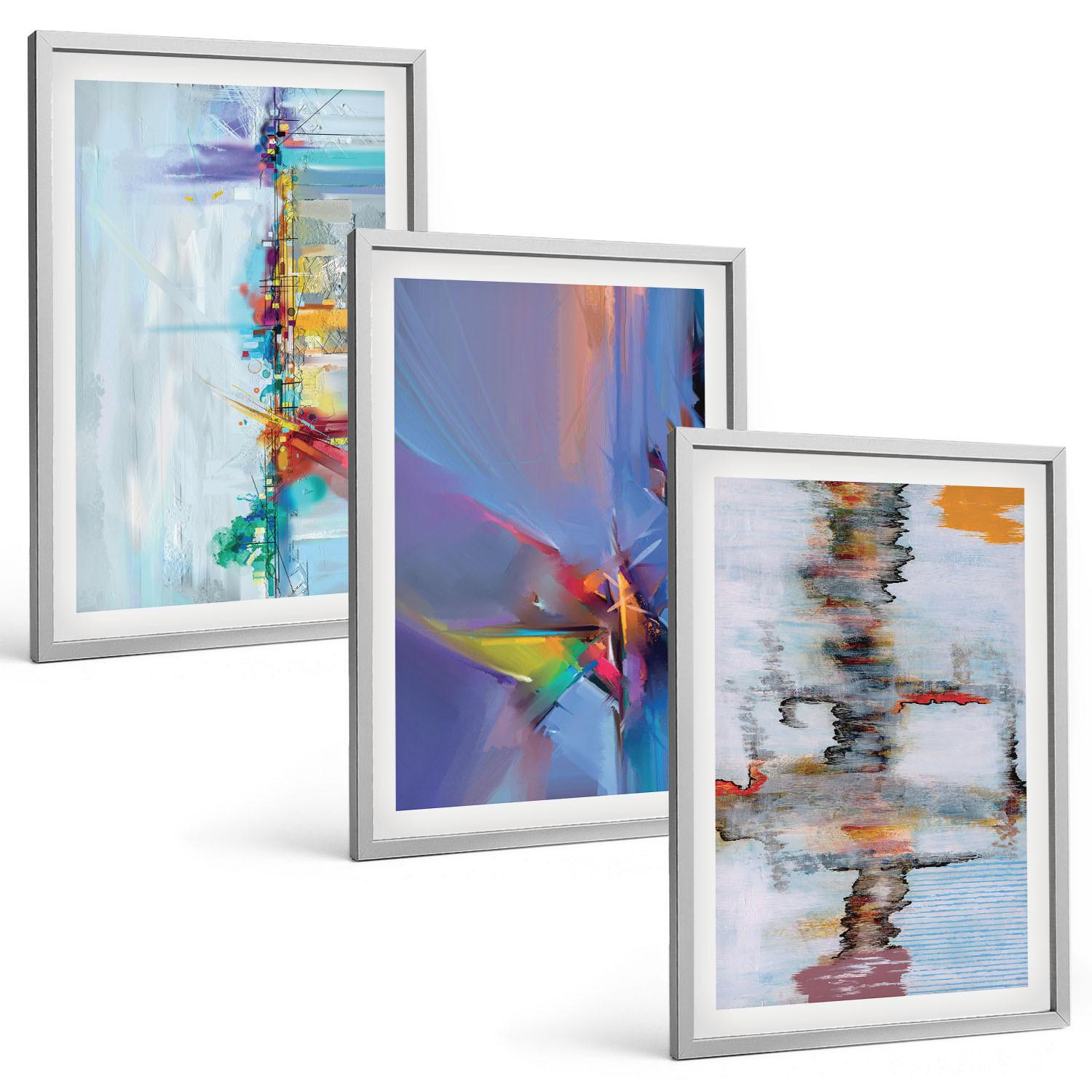 BILDER SET 3er Set - 40x60 cm Silberner Rahmen - Abstrakte Gemäldekompositionen - Silberfarben, Kunststoff (40/60cm) - TULUP
