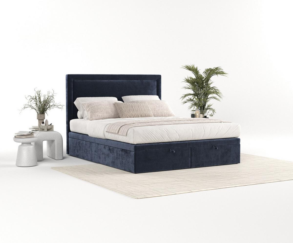 POLSTERBETT Salma mit Stauraum 120/200 cm Marineblau im Lotta Stoff - Schwarz/Dunkelblau, Holz/Holzwerkstoff (120/200cm) - AltaBeds