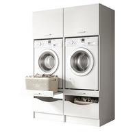 WASCHMASCHINENSCHRANK weiß Set 2-teilig 132 cm, Waschmaschinenumbau mit viel Stauraum - Silberfarben/Weiß, Glas/Holzwerkstoff (132/195/68cm) - Inn.Furn