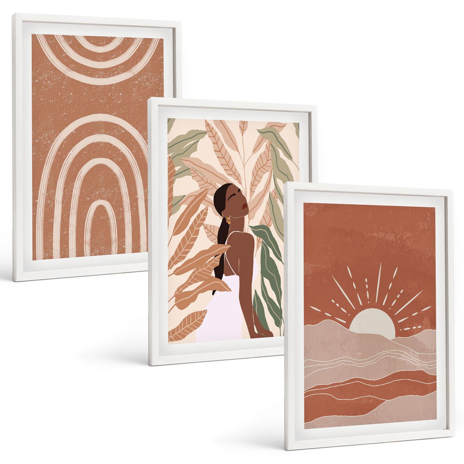 BILDER SET 3er Set - 40x60 cm Weißer Rahmen - abstrakte Formen im Boho-Stil - Weiß, Kunststoff (40/60cm) - TULUP