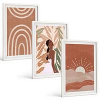BILDER SET 3er Set - 40x60 cm Weißer Rahmen - abstrakte Formen im Boho-Stil - Weiß, Kunststoff (40/60cm) - TULUP