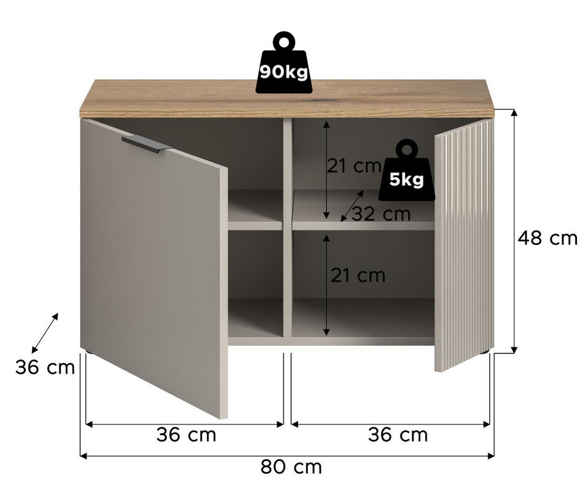 GARDEROBENBANK Kaschmir Sand und Eiche 80 cm, Schuhbank mit 4 Fächern - Kaschmir/Eichefarben, Holzwerkstoff/Kunststoff (80/48/36cm) - Inn.Furn