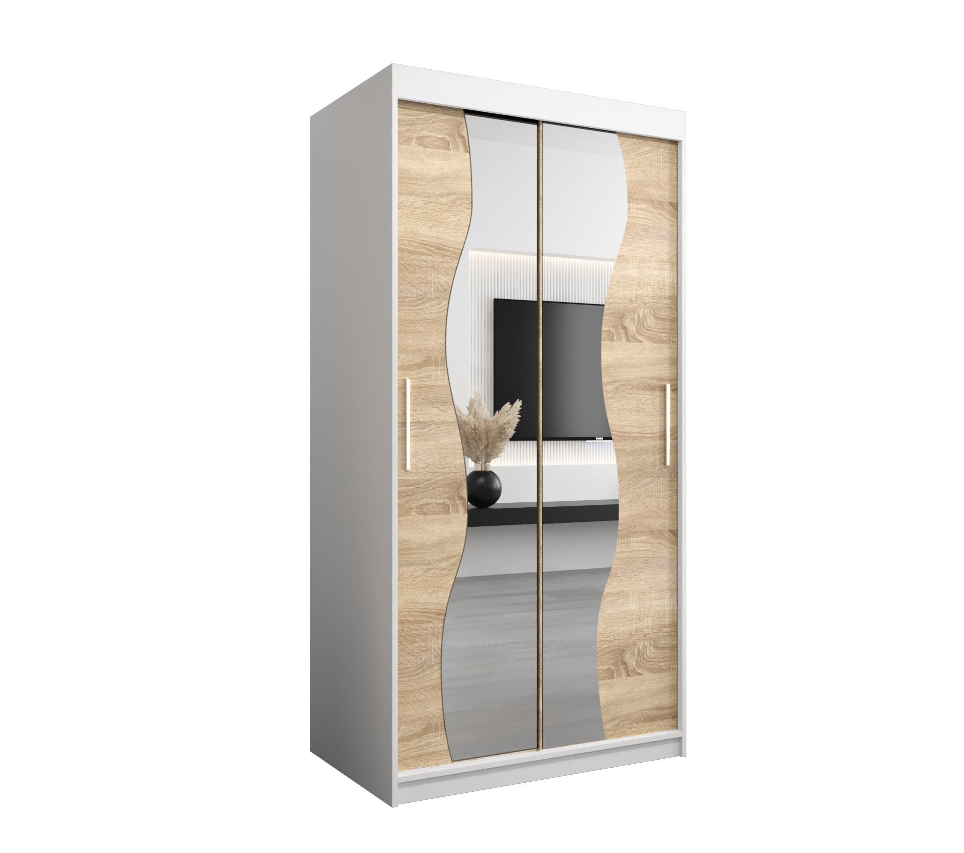 SCHWEBETÜRENSCHRANK 200/100/62 2-türig - Silberfarben/Weiß, Holz/Kunststoff (100/200/62cm) - MÖBEL KRYSPOL