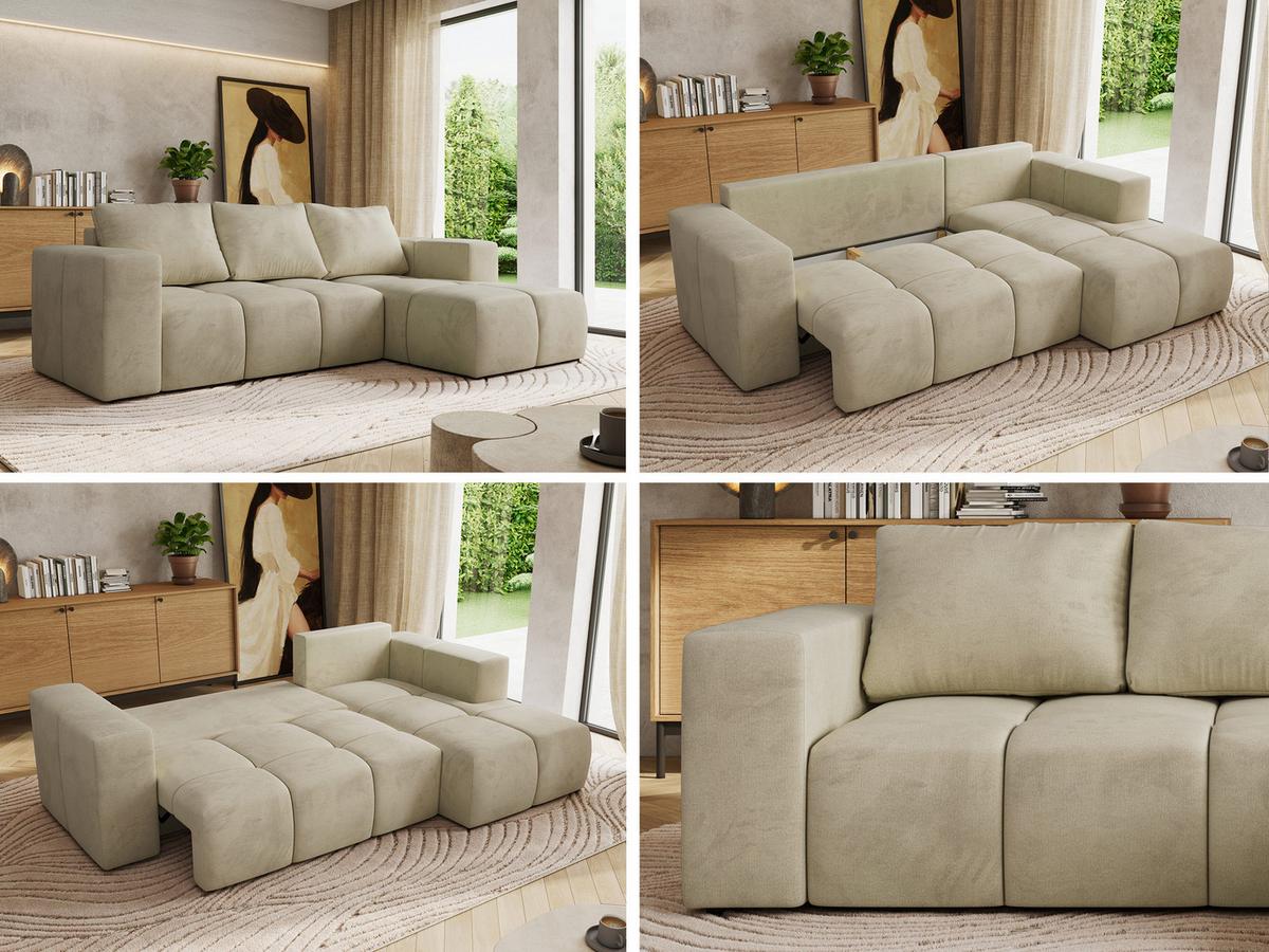 ECKSOFA MONIVA Beige Velvet - Rechts - Beige/Schwarz, Kunststoff/Textil (266/164cm) - MKS