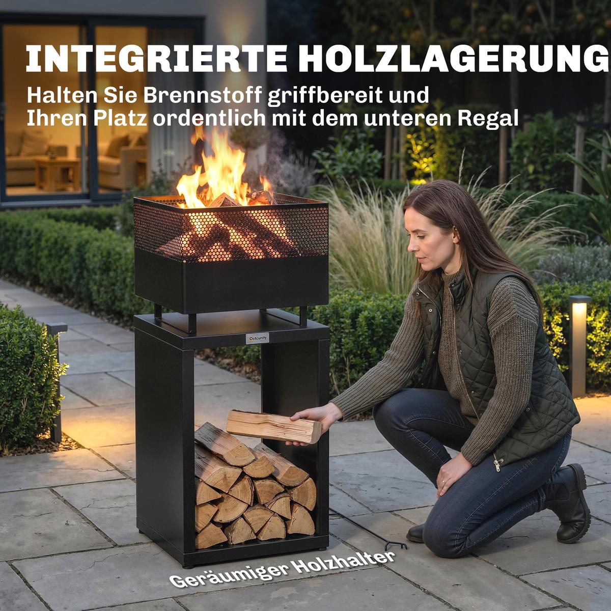 FEUERSCHALE Metall Schwarz - Schwarz, Metall (39/87/39cm) - Outsunny