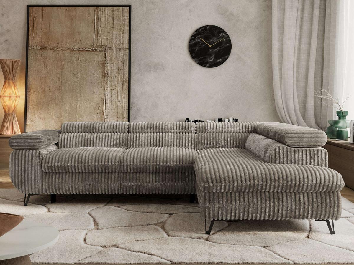 ECKSOFA PABLO L Grau Cord - Rechts Seite - Schwarz/Grau, Textil/Metall (273/208cm) - MKS