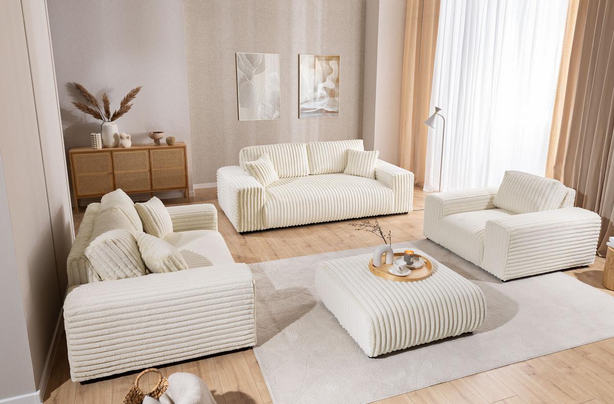 3-SITZER-SOFA Mollis Hellbeige Plüschcord - Beige/Schwarz, Holz/Kunststoff (213/79/108cm) - S-Style Möbel