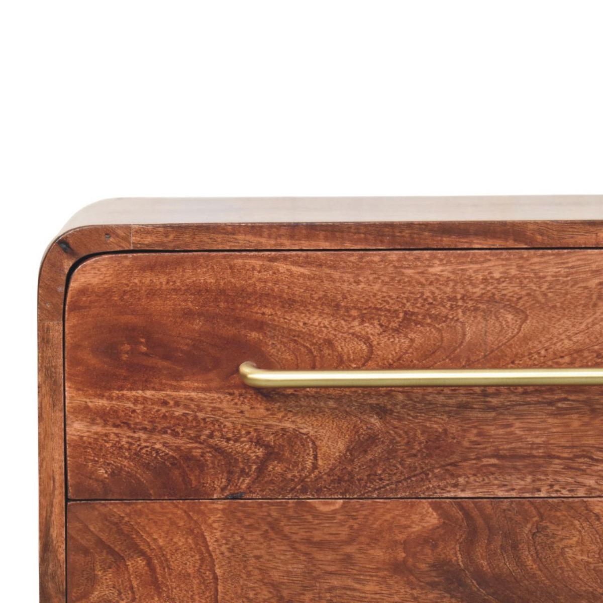 KOMMODE Abgerundet, 3 Schubladen, Hellbraun - Dunkelbraun/Messingfarben, Holz/Metall (55/57/30cm) - Artisan Furniture