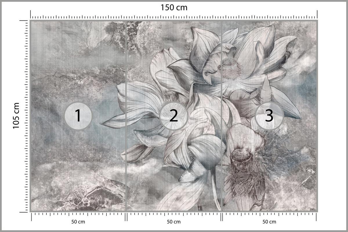 FOTOTAPETE für Wohnzimmer Wunderschöne Blume Betonwand Retro 150x105 - Grau, Papier (150/105cm) - Muralo