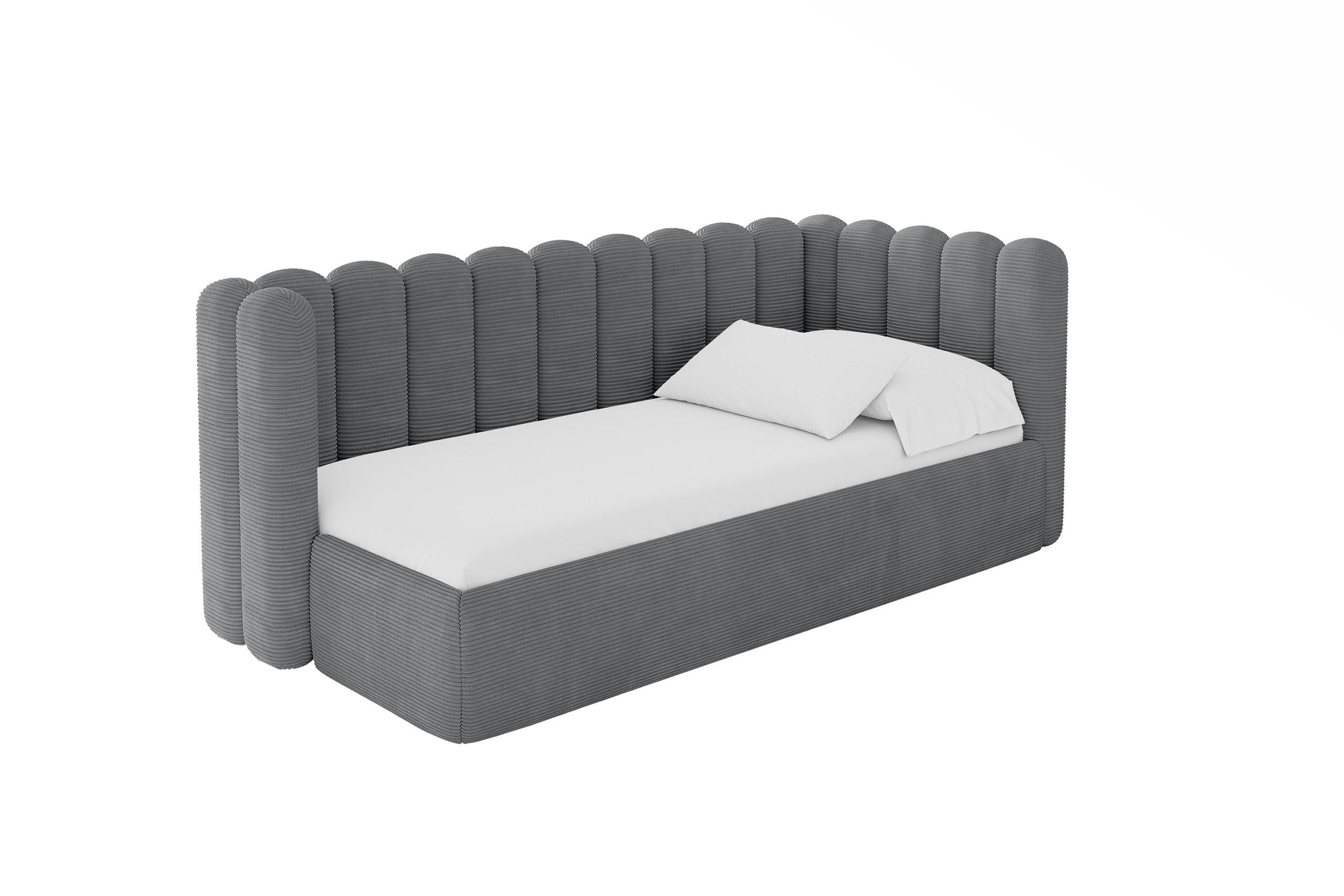 EINZELLBETT Jugendbett mit Bettkasten und Matratze H3/H4, Links - HUGY 100x200 Dunkelgrau - Graphitfarben, Holzwerkstoff/Textil (100/200cm) - ALTDECOR