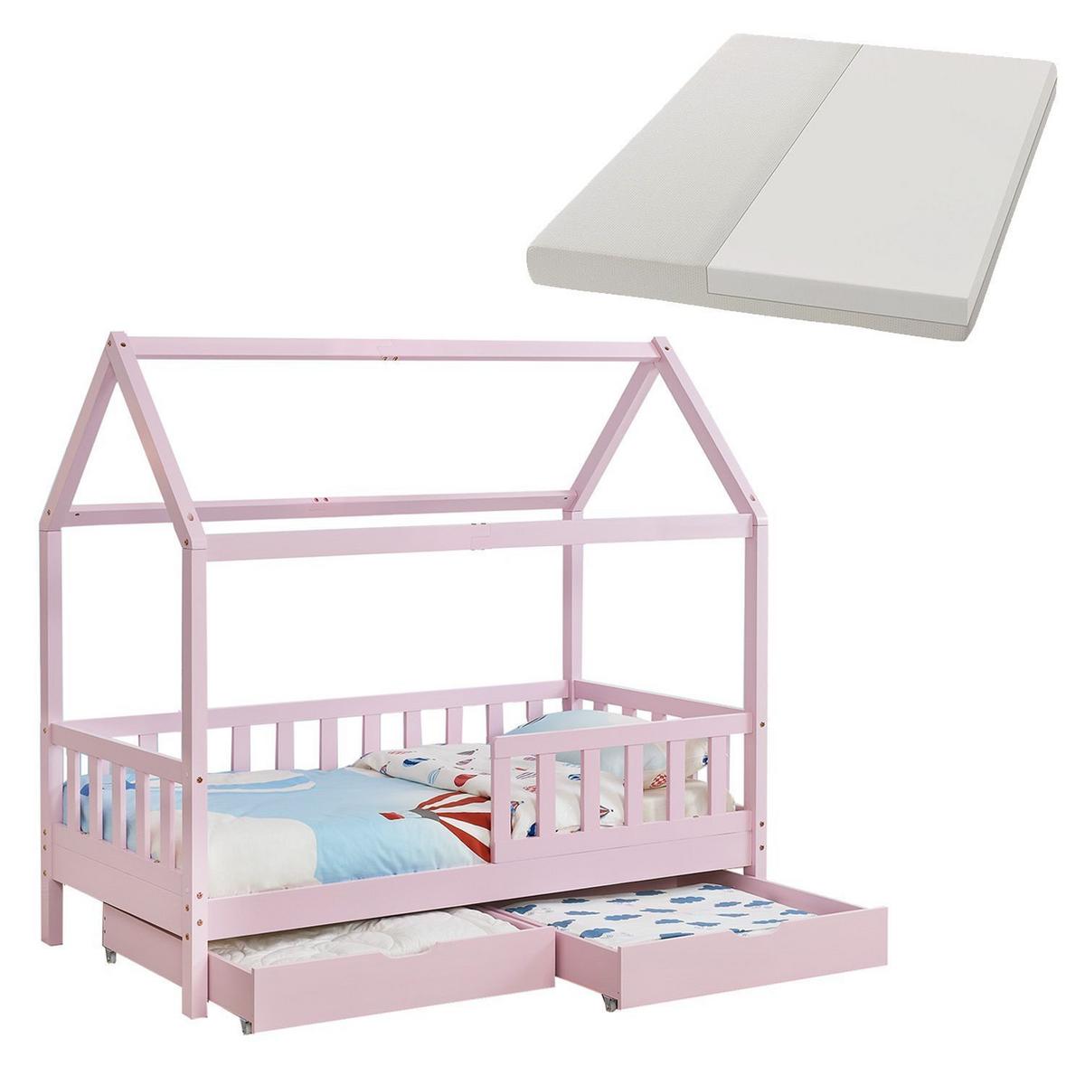 KINDERBETT Marli mit Matratze und Bettkasten rosa 90x200 cm - Rosa, Holz (90/200cm) - Juskys