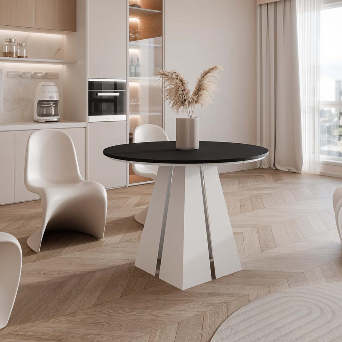 AUSZIEHTISCH FORTE 120/76 cm, Weiß / Schwarz - Schwarz/Weiß, Holzwerkstoff/Metall (120/120/76cm) - Idohome