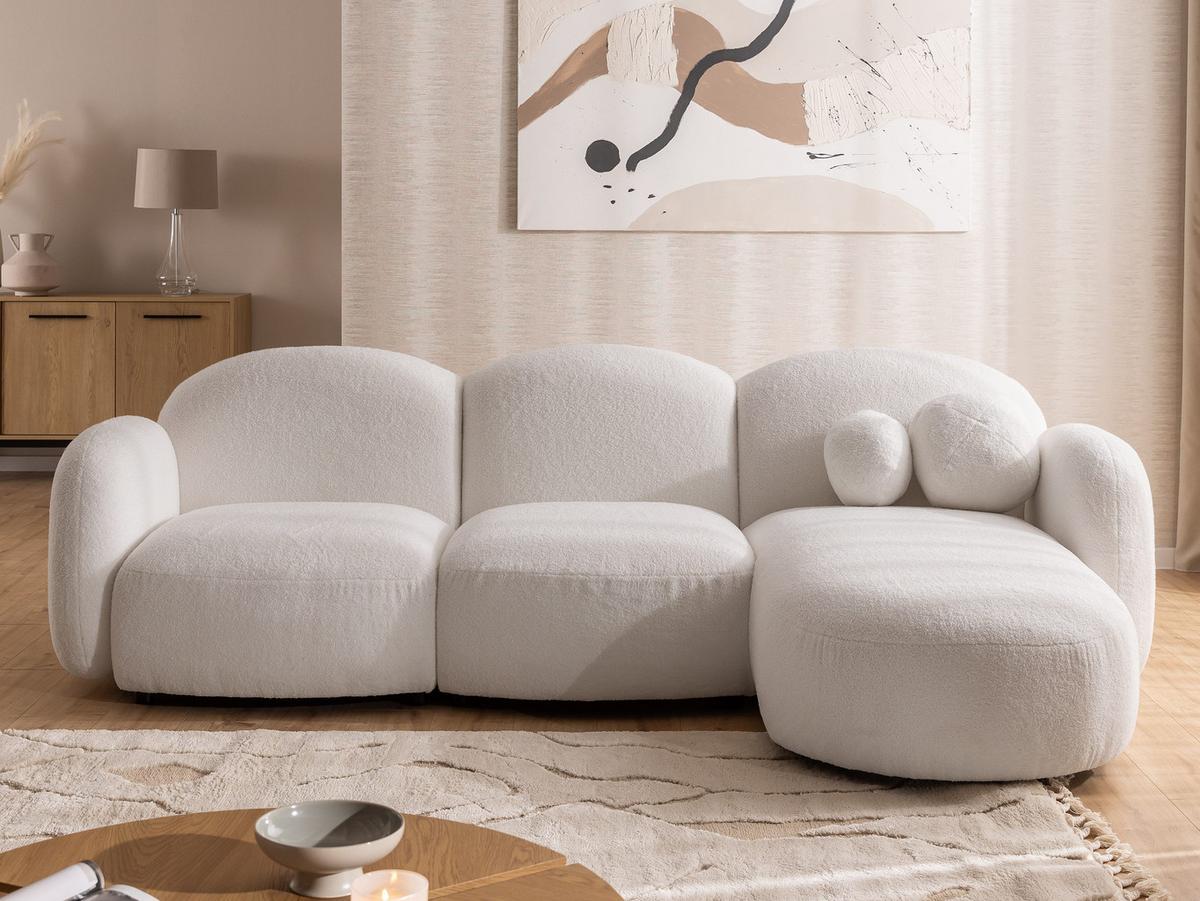 ECKSOFA Nuvola mit abgerundetem Design Schwarz Bouclé-Stoff - Ottomane Rechts - Schwarz/Weiß, Holz/Kunststoff (268/146cm) - S-Style