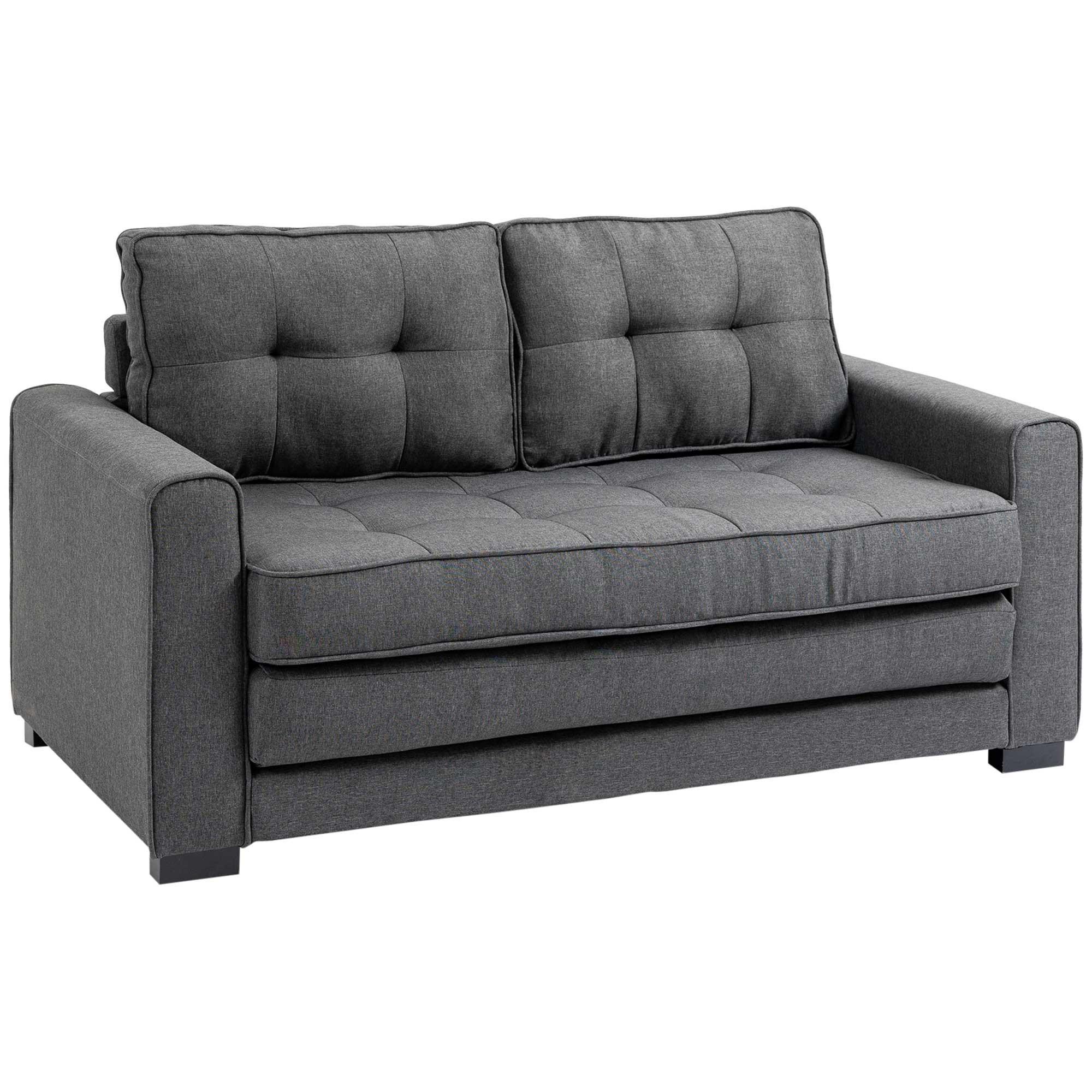 SCHLAFSOFA Klappsofa 2-Sitzer Sofa mit Schlaffunktion Leinen-Touch Holz Grau - Schwarz/Grau, Holz/Textil (75/85/147.5cm) - HOMCOM