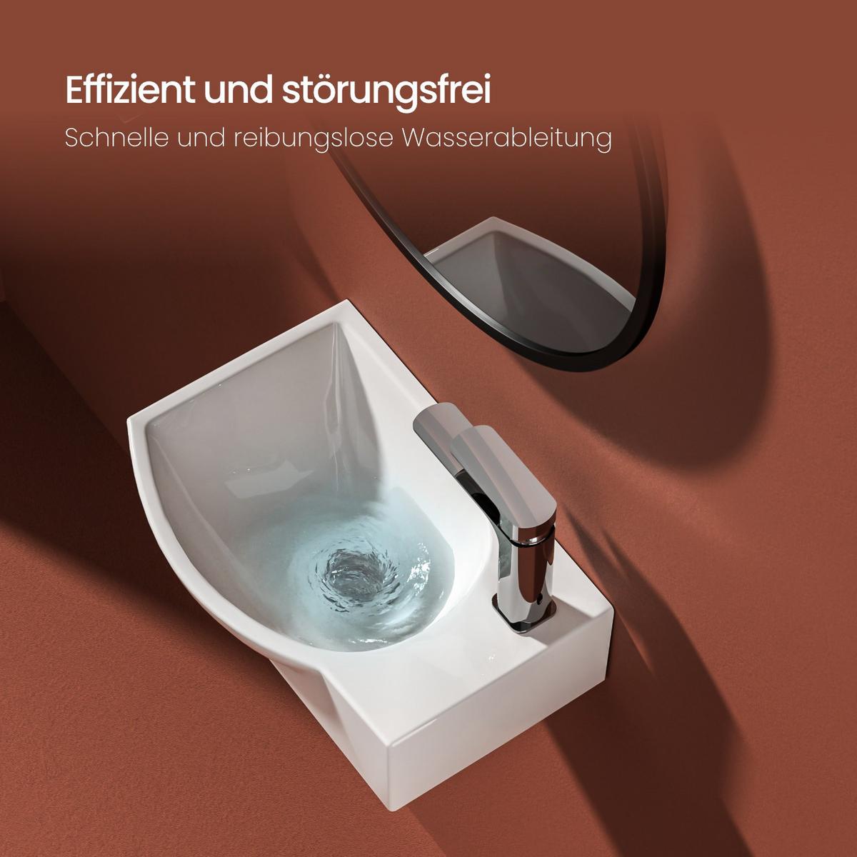 WASCHBECKEN Keramik Bauchform Hahnloch links Weiß 40,5 / 28 / 14 cm - Weiß, Keramik (40.5/14/28cm) - EMKE