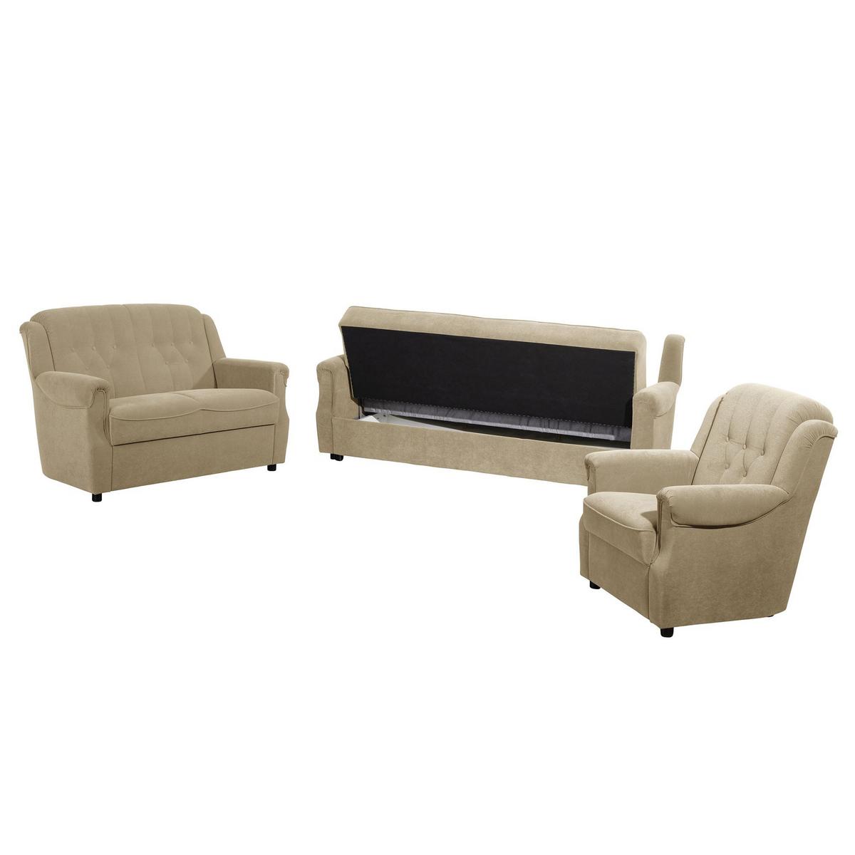 SOFAGARNITUR 3-2-3 Kaylyn Flockstoff sand - Sandfarben, Kunststoff (200/89/83cm) - 58aufmkessel