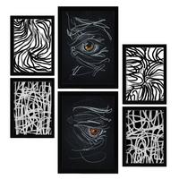 POSTER Set Mit 6 Rasende Striche In Liebhaber Abstrakt A3 & A4 Schwarzer Rahmen - Schwarz, Papier (29/3cm) - Nacnic