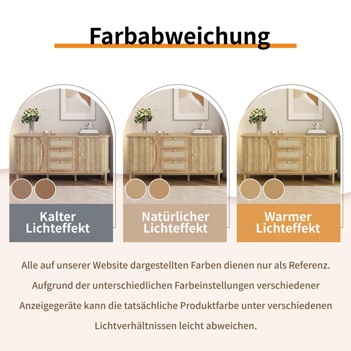 SIDEBOARD Rattan Kommode mit Schiebetüren, 140.5/40/76cm - Kirschbaumfarben, Holzwerkstoff (140/76/40cm) - Urban Meuble
