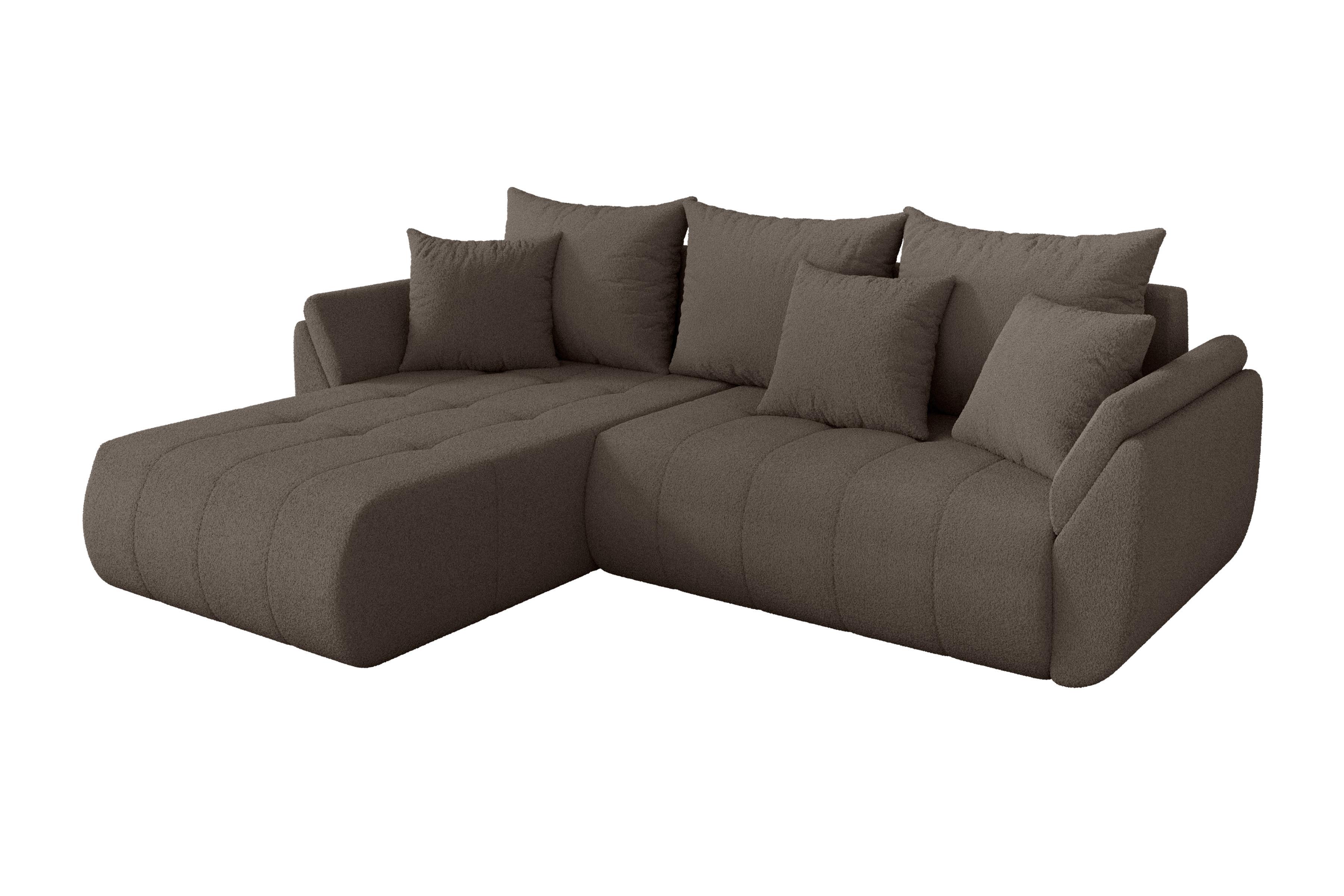 ECKSOFA mit Schlaffunktion Ottomane Links TOKO-L 277x194x86 Braun Bouclé - Schwarz/Braun, Holzwerkstoff/Kunststoff (277/194cm) - ALTDECOR
