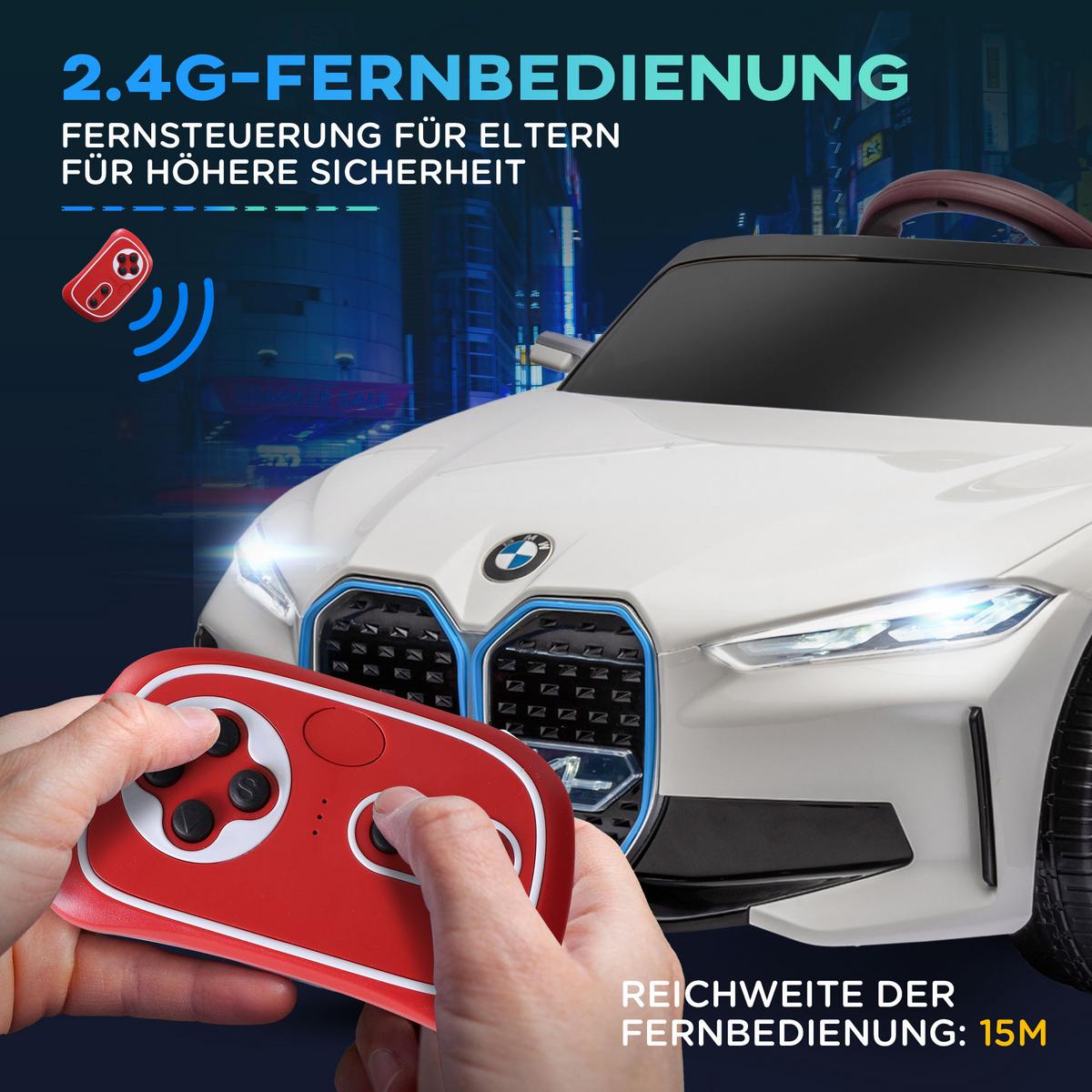 KINDER Elektroauto Elektrofahrzeuge mit Fernbedienung, MP3-Player, 3-5 km/h - Weiß, Metall (115/67/45cm) - HOMCOM