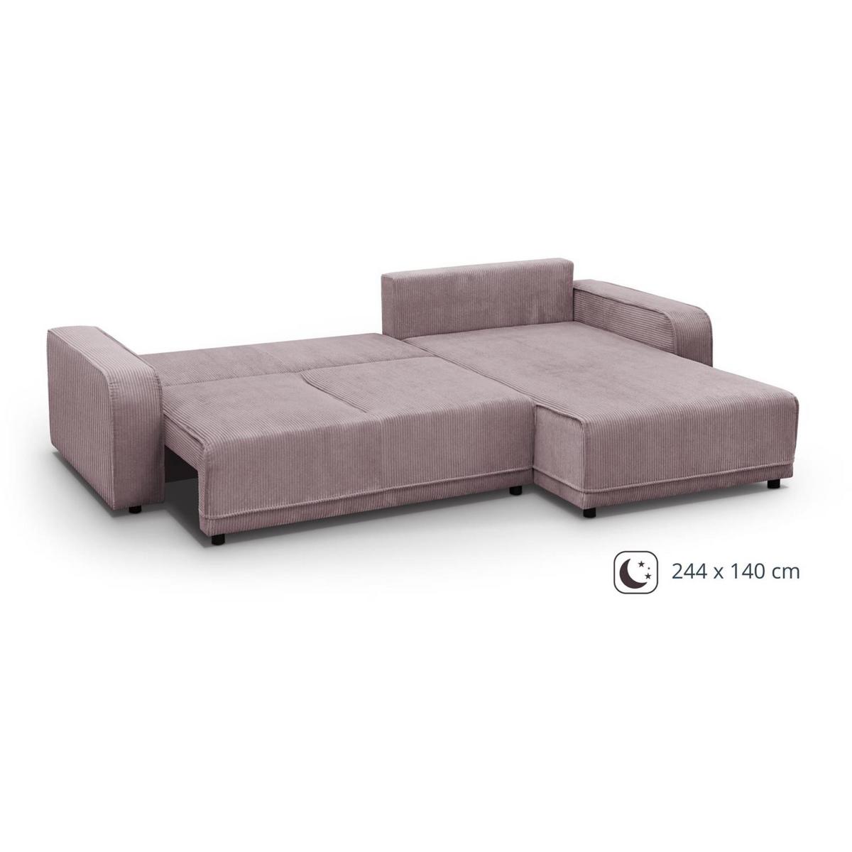 ECKSCHLAFSOFA Primo L rosa - Schwarz/Rosa, Textil (290/185cm) - Beautysofa