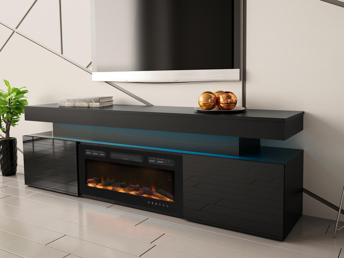 TV-LOWBOARD EF 2D Glossa mit Kamin - Schwarz, Holzwerkstoff/Kunststoff (190/59/41cm) - MIRJAN24