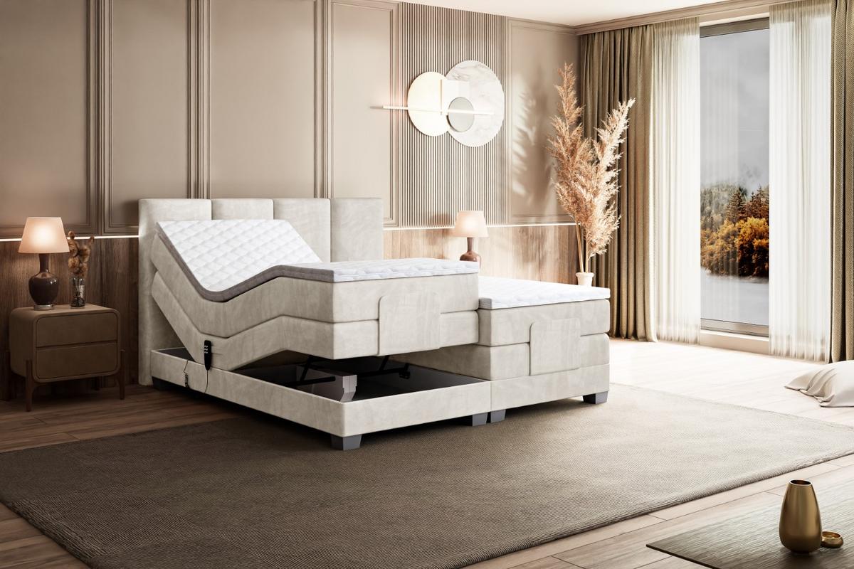 BOXSPRINGBETT elektrisch verstellbar mit 2 Matratzen H4/Taschenfederung ROKS EL 200 x 200 Creme - Creme, Holzwerkstoff (207/200cm) - ALTDECOR