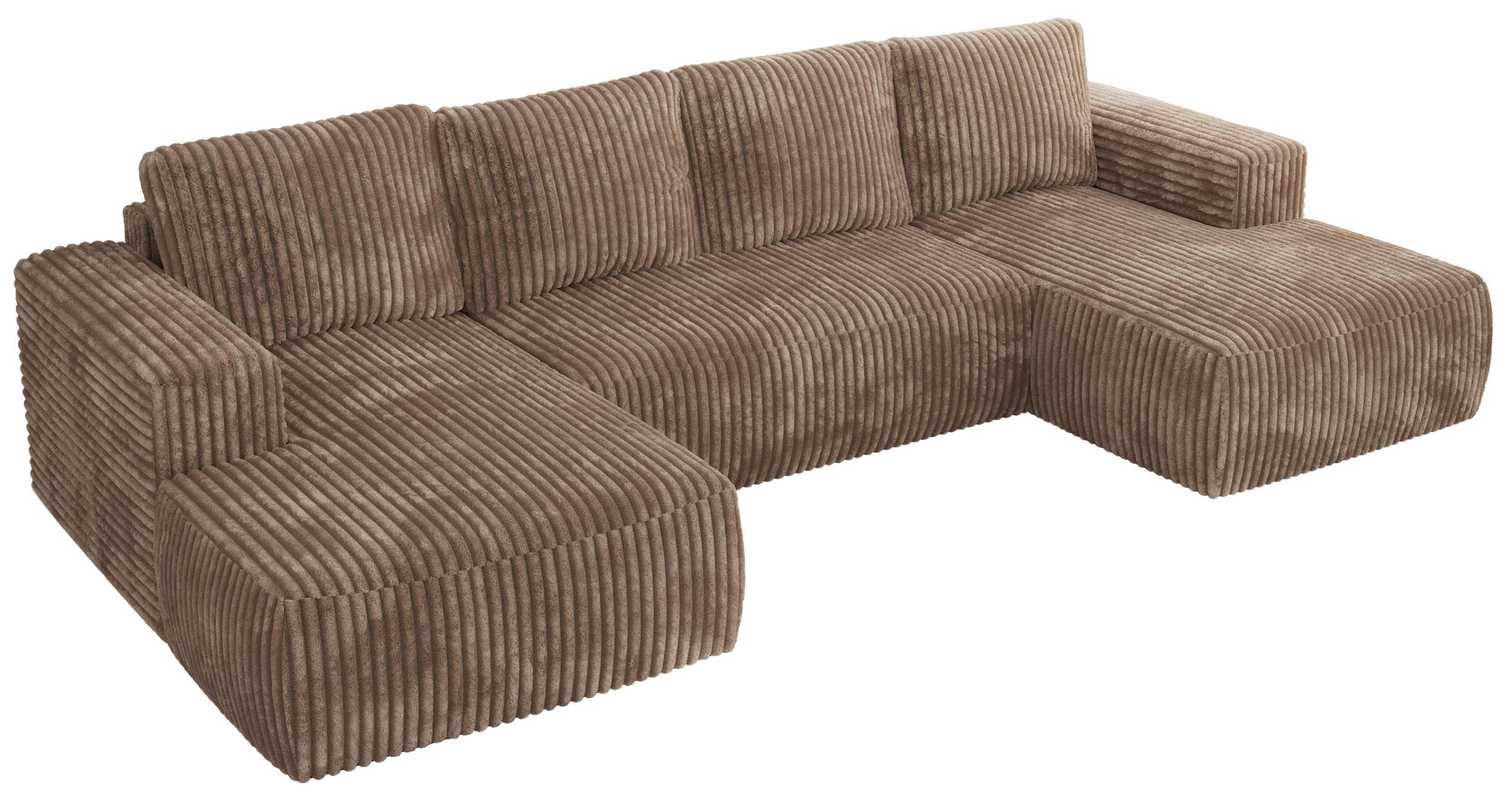 WOHNLANDSCHAFT TRENTINO U Braun Cord - Schwarz/Braun, Kunststoff/Textil (334/91/163cm) - MKS