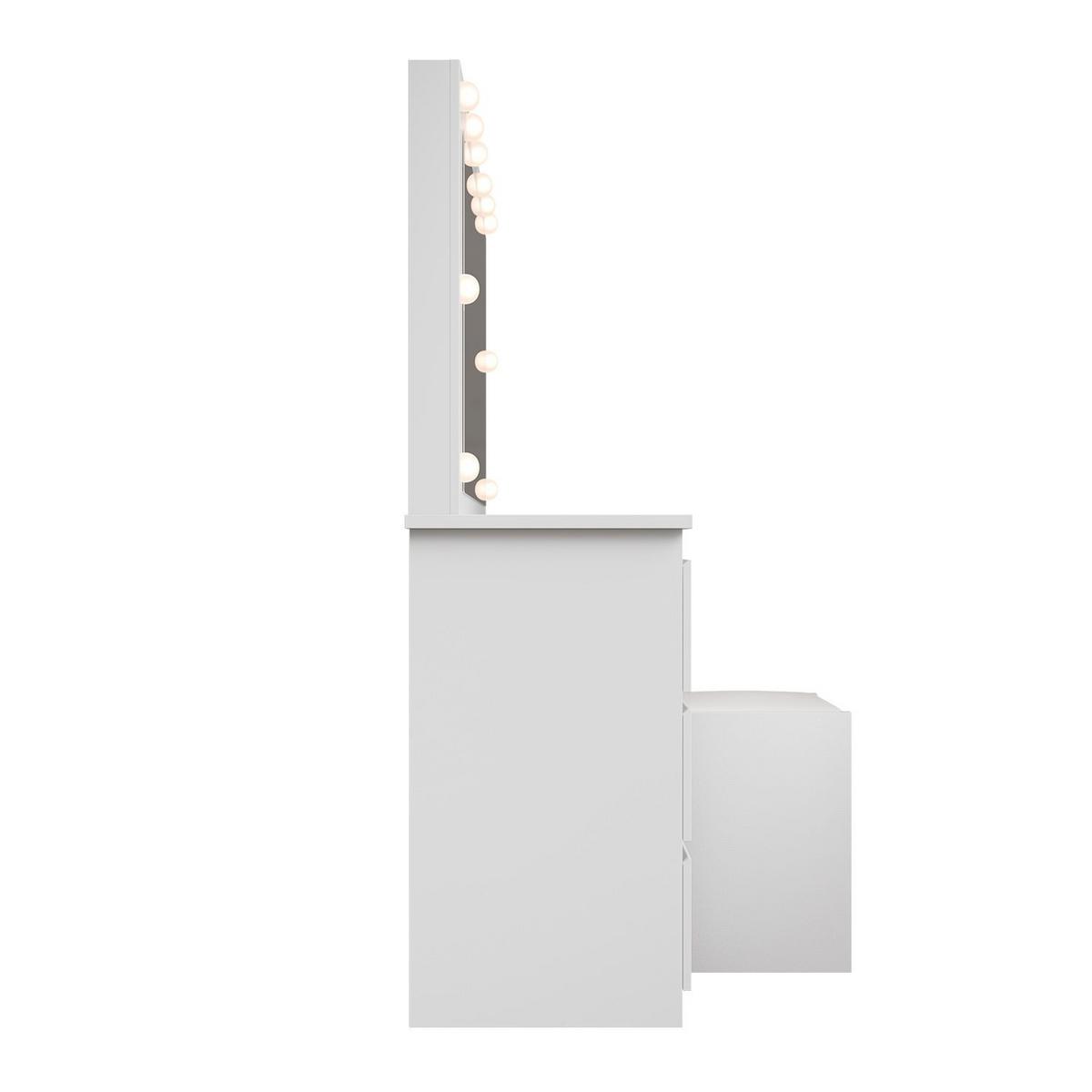 SCHMINKTISCH Lilia weiß mit LED-Beleuchtung und Hocker Melly - Weiß, Holz (108/140/41cm) - Juskys