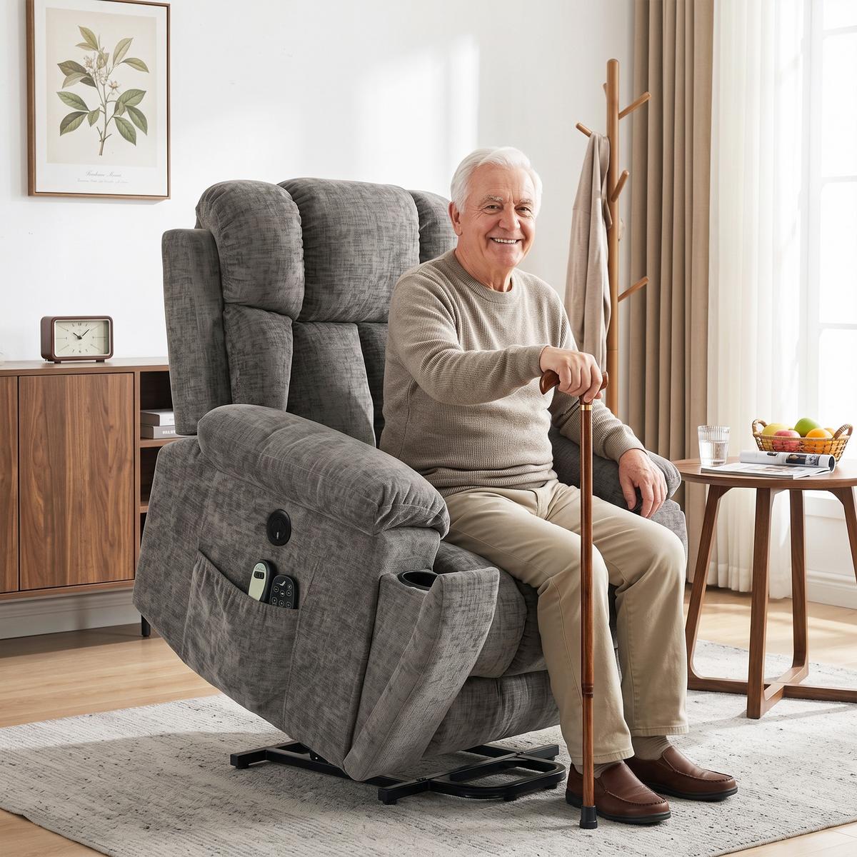 FERNSEHSESSEL Chenille-Stoff Stahl Dunkelgrau - Dunkelgrau/Schwarz, Textil/Metall (99/104/98cm) - HOMCOM
