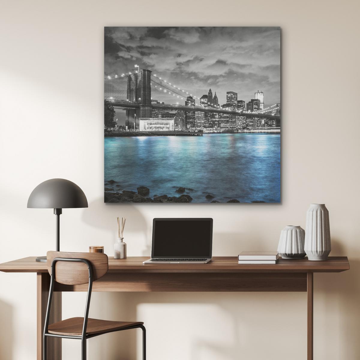 AKUSTIKBILD New York - Skyline - Stadt - Blau Akustikpaneele 90x90 cm - Blaugrau, Kunststoff (90/90/0.9cm) - MuchoWow