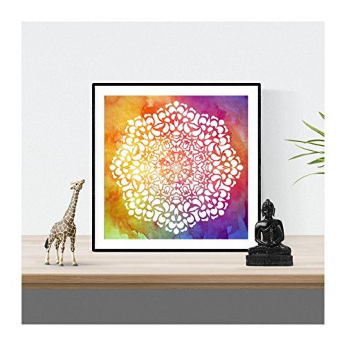 POSTER Set mit 4 Mandalas Blendung 20x20cm Schwarzer Rahmen - Schwarz, Papier (20/3cm) - Nacnic