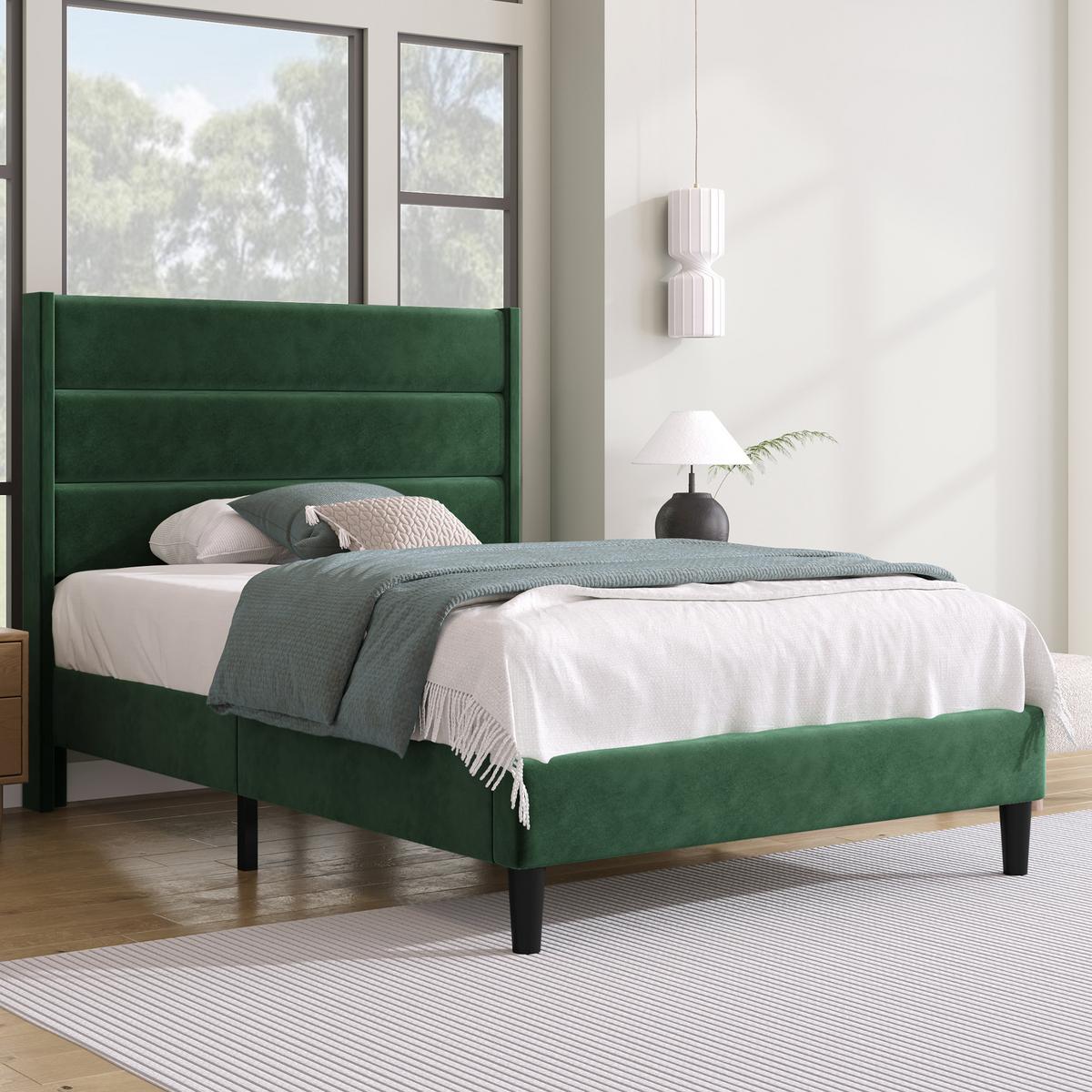 EINZELBETT Dunkelgrün 90/200 cm - Grün, Holzwerkstoff/Textil - Urban Meuble